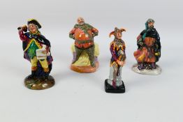 Four small Royal Doulton figures comprising HN3335 The Jester, HN3262 Good King Wenceslas,