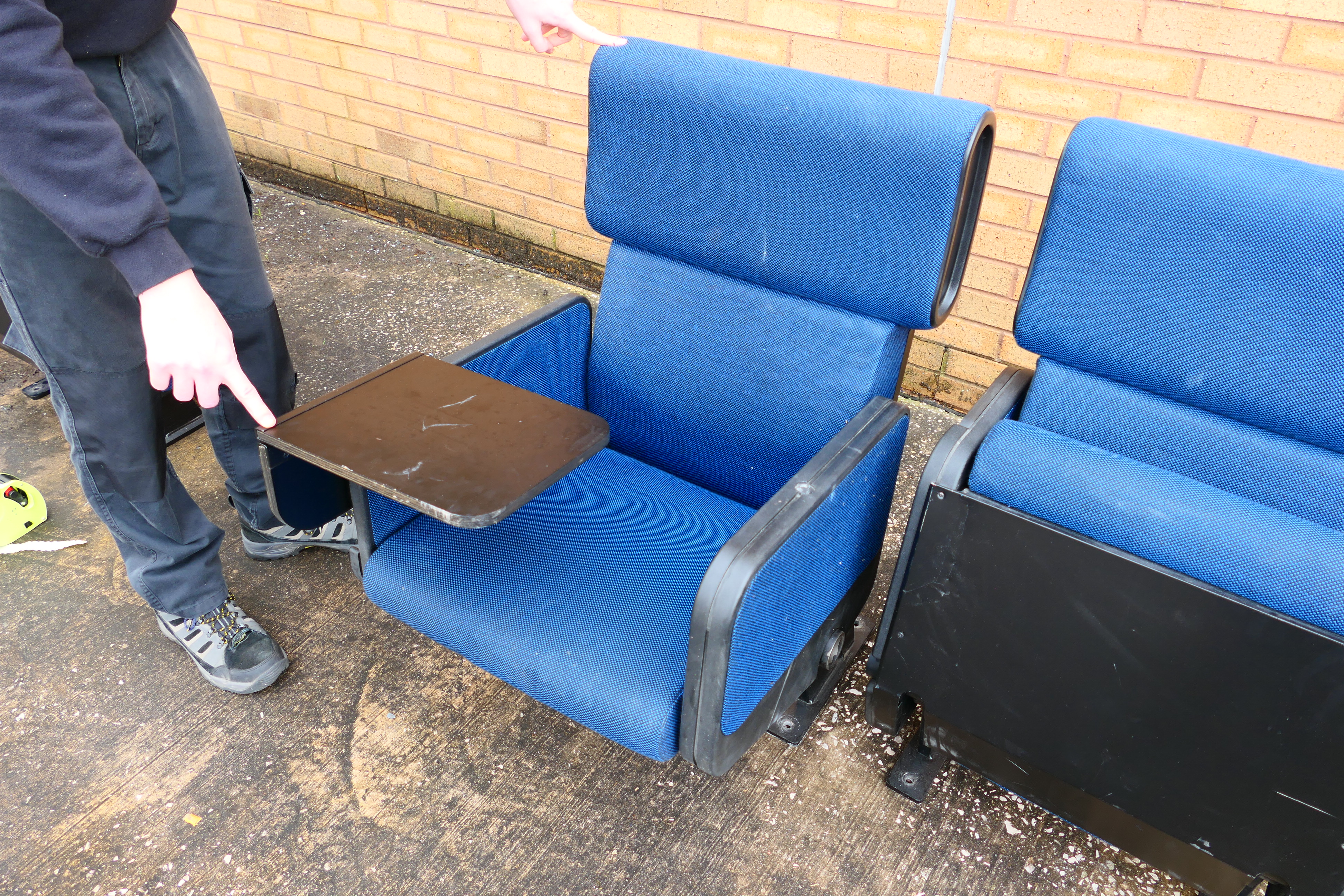 Cinema Chairs - A pair of retro folding cinema chairs. Chairs have blue fabric and metal legs. - Image 3 of 3