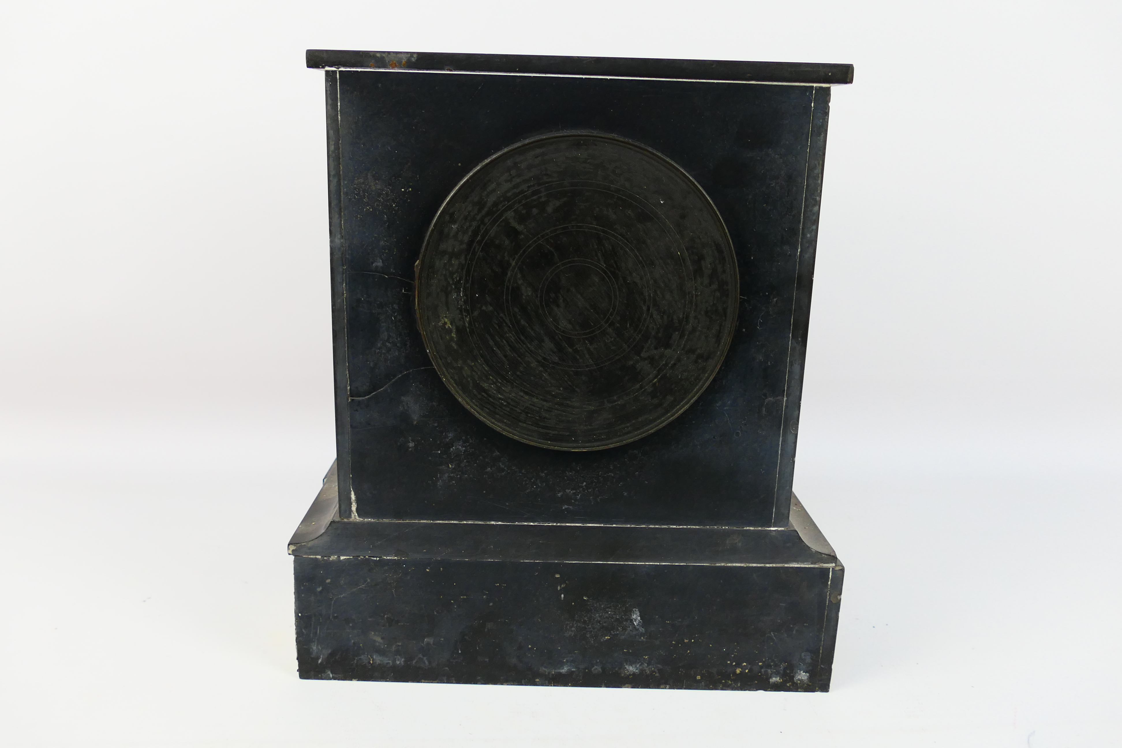 A Victorian black slate and red marble mantel clock, Roman numerals to a white chapter ring, - Image 5 of 8