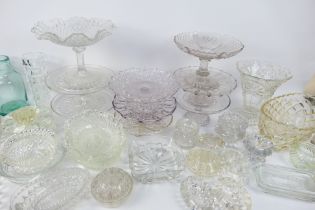 3 x boxes of glassware to include fruit bowls, vases, 2 x butter dishes with bull design,