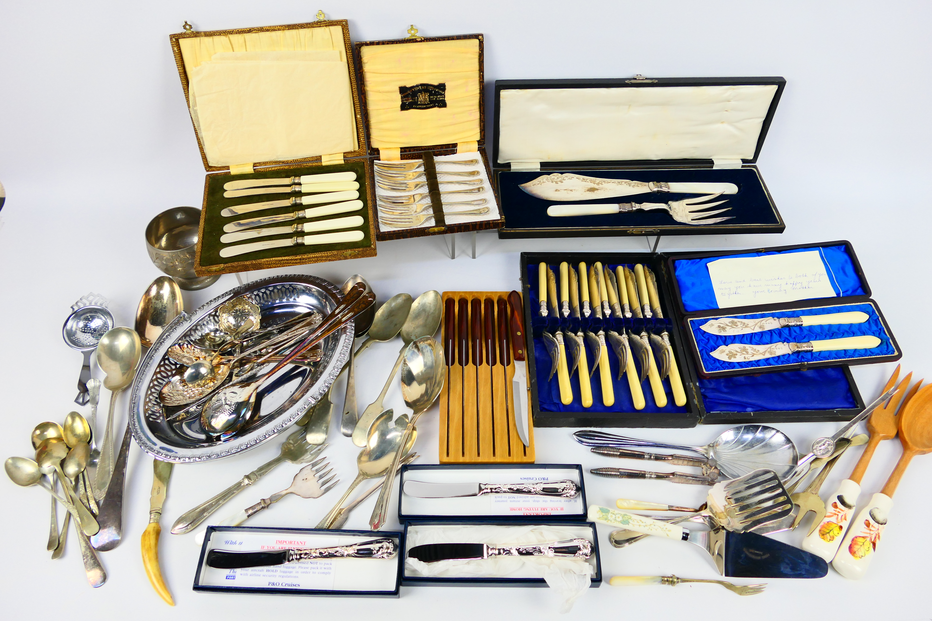 A collection of various plated flatware, part cased,