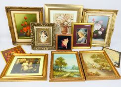 A collection of framed pictures to include oils and prints,