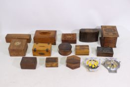 13 x wooden predominantly jewellery boxes, money boxes, and cigarette boxes,