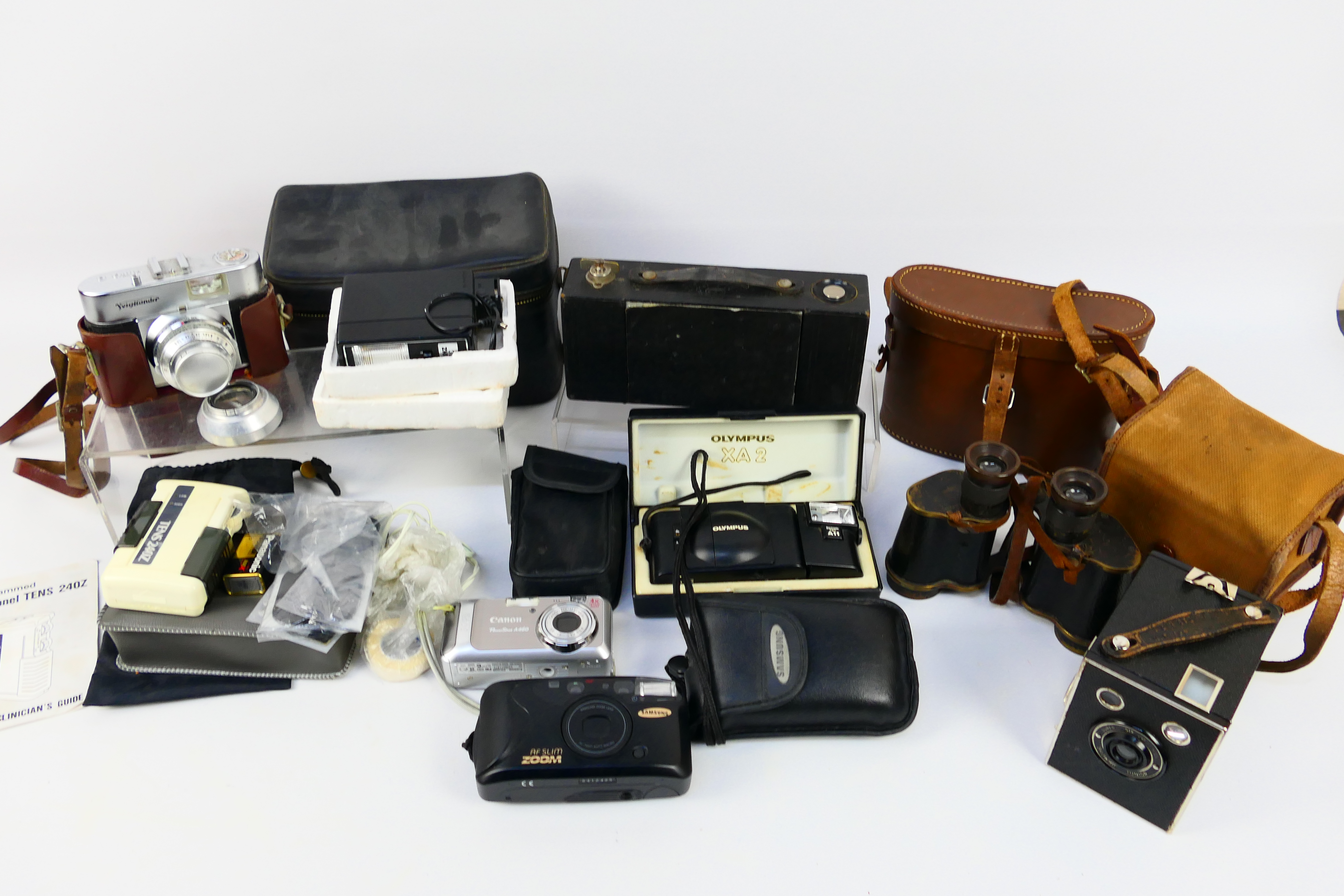 Photography - A small collection of cameras to include an Olympus XA2 with an A11 Flash contained