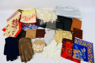 Lot to include vintage wallets, evening bags, head scarves, gloves and similar.