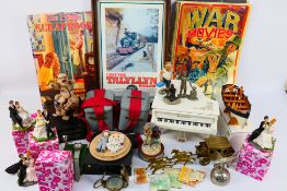 Lot to include War Movies book, 1950's Scrapbook, watch, various ornaments,