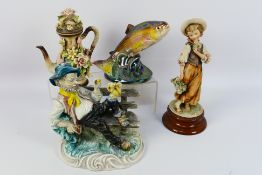 A Jema, Holland ceramic study of a trout, model 340, approximately 17 cm (h) and Capodimonte pieces.