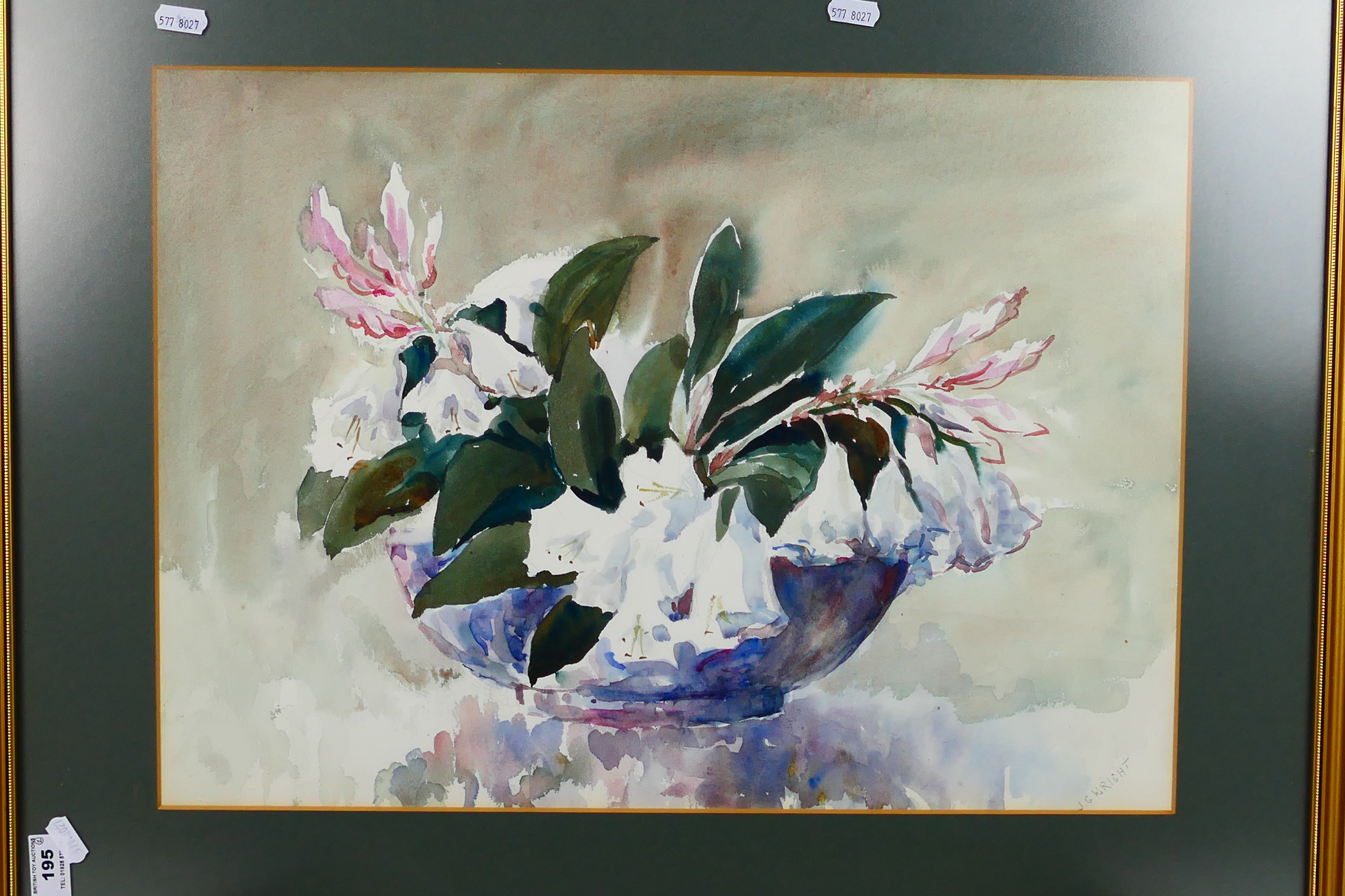 A watercolour floral still life, signed - Image 2 of 6