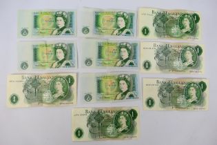 Ten Bank Of England One Pound Notes (£1)