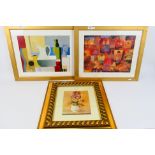 Three framed prints including floral sti