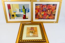 Three framed prints including floral sti
