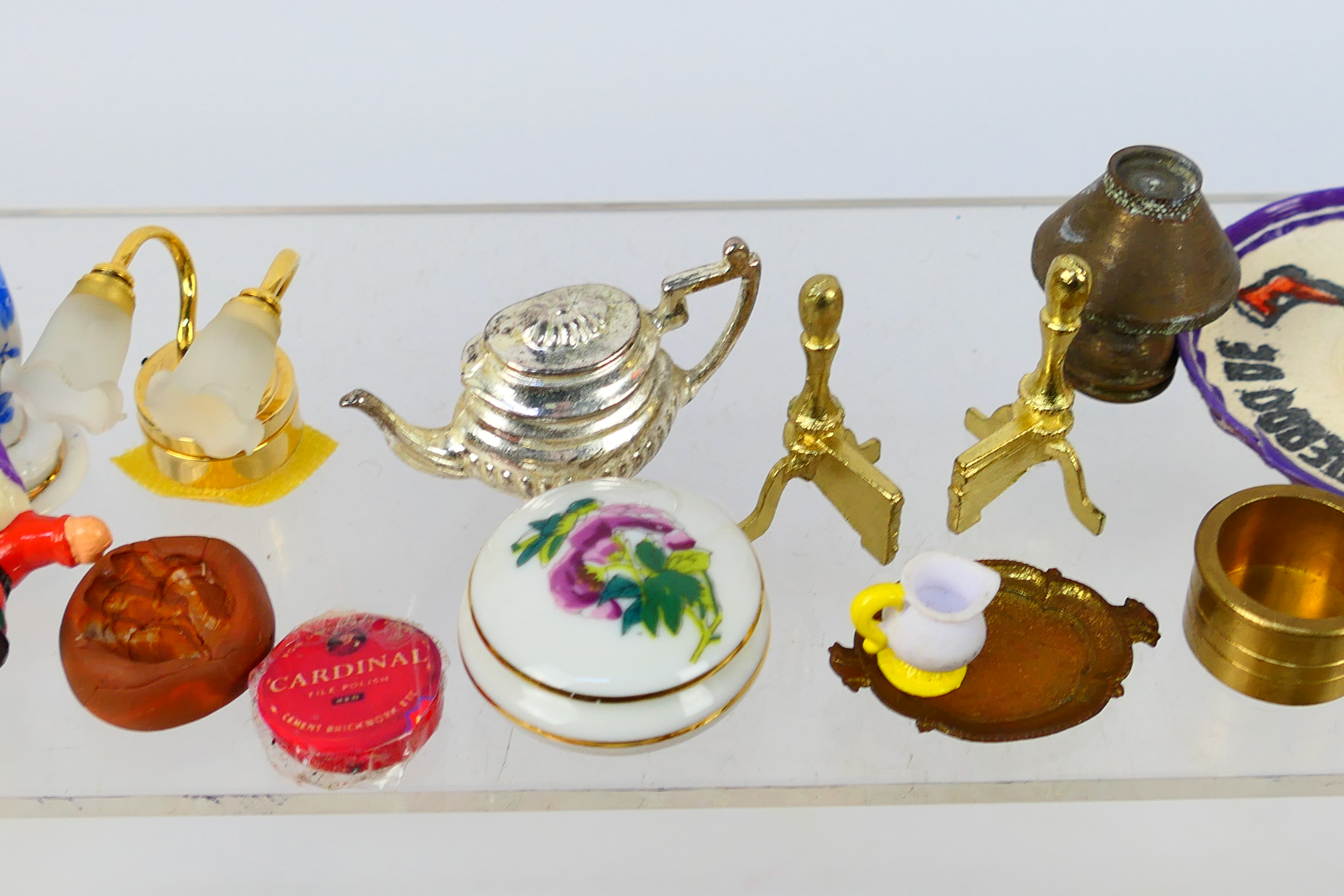 A collection of dolls house accessories and furniture to include chairs, table, ceramic tea set, - Image 3 of 9