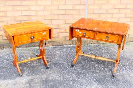 Two side tables with drop leaves, largest approximately 56 cm x 64 cm x 40 cm. [2].
