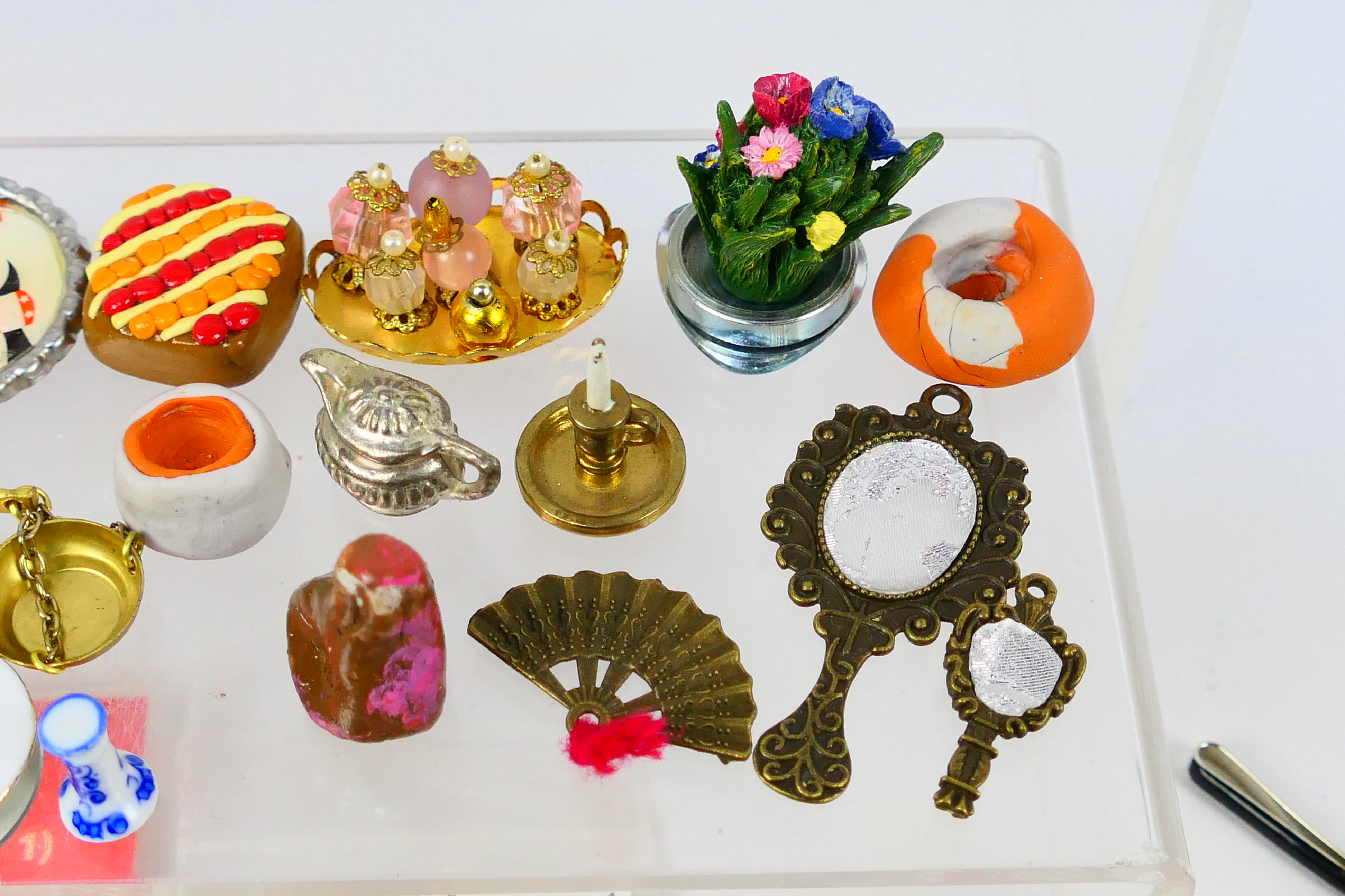 A collection of dolls house accessories and furniture to include chairs, table, ceramic tea set, - Image 7 of 9