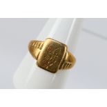 A 9ct gold ring (shank misshapen), 3.8 grams.