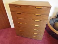 A modern, mid-colour chest of seven drawers, 94cm (h) x 75cm (w) x 47cm (d),