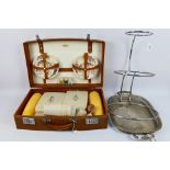 A vintage Sirram picnic set, cake stand and plated tray. [3].