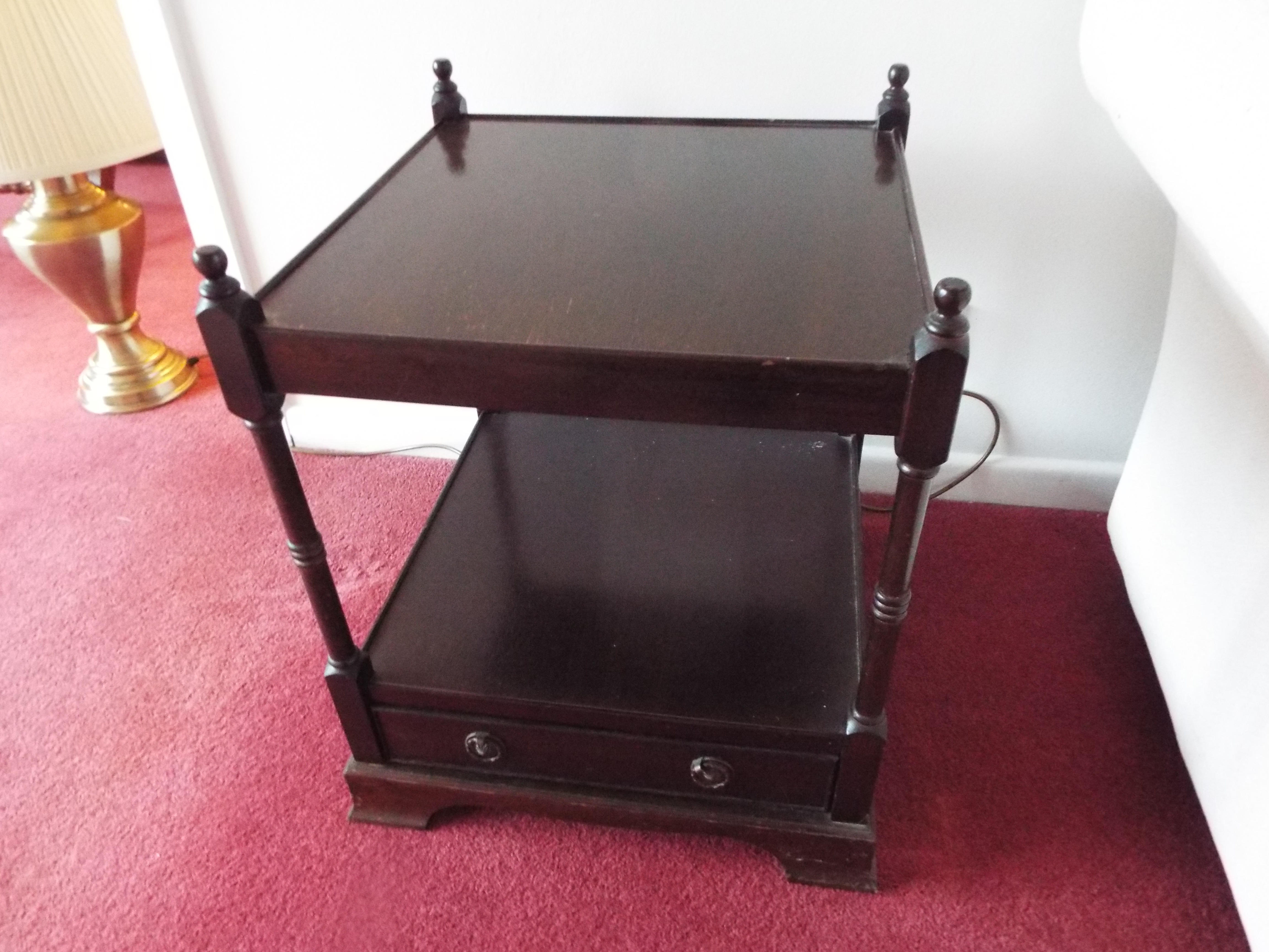 Two small dark wood tables with drawers below, - Image 2 of 3