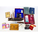 A mixed lot of collectables to include a Bowie type knife, boxed Halina Micro 110 miniature camera,