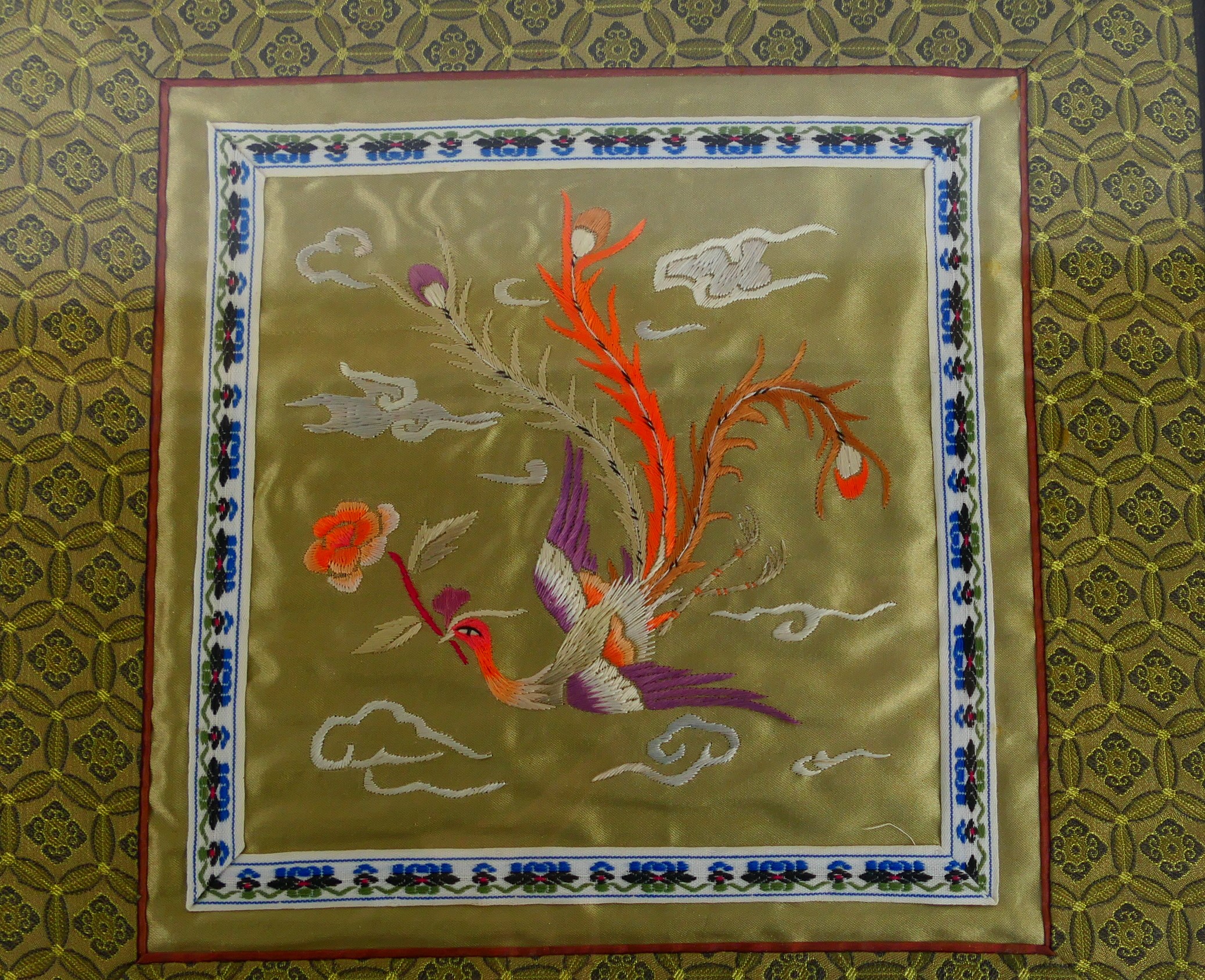 Three framed Chinese embroideries on silk, framed under glass, - Image 3 of 6