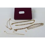 Scrap Gold - Two 9ct gold necklaces (A/F), a bracelet stamped 9k an unmarked yellow metal bracelet,