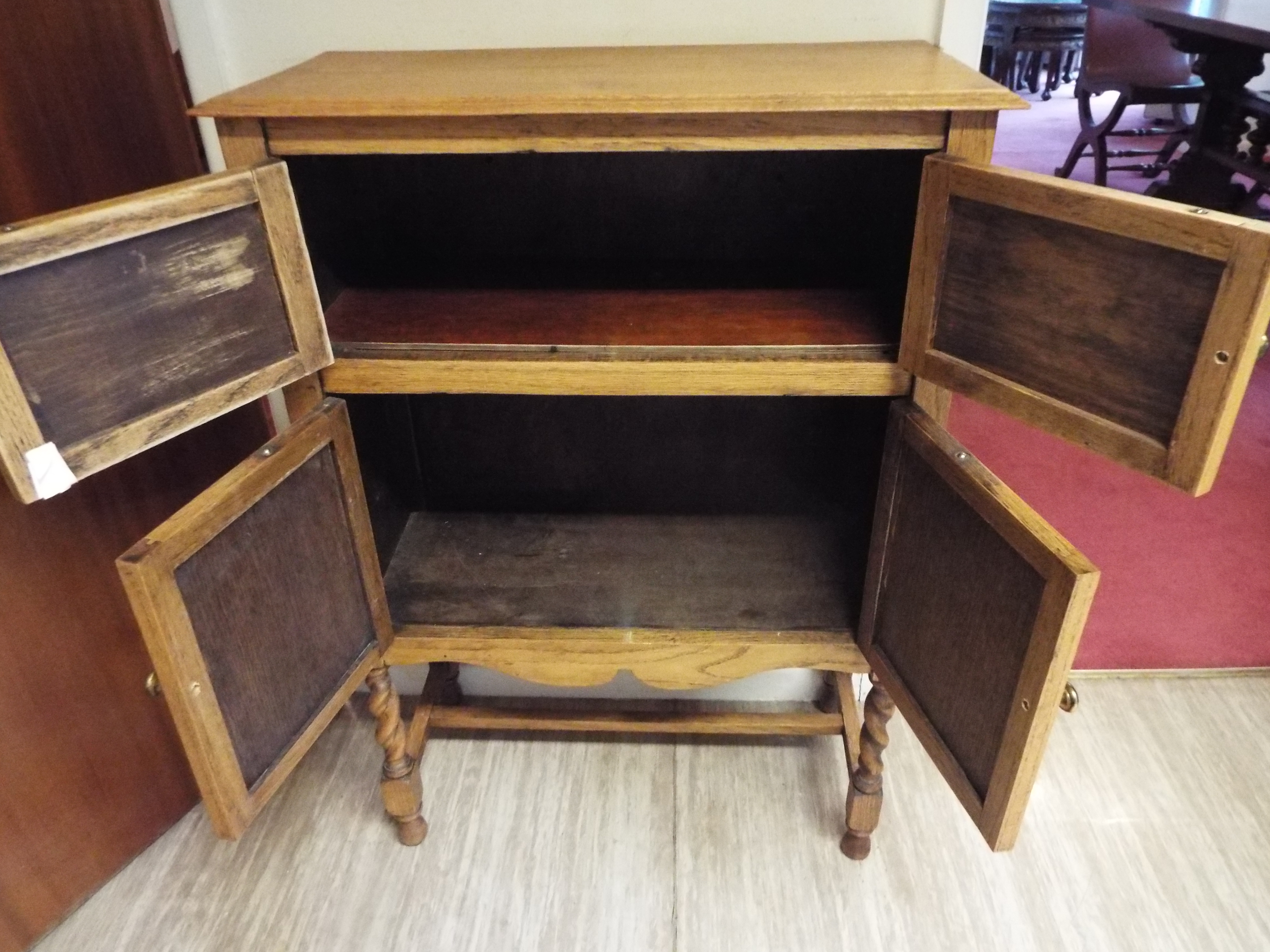 A small light oak cupboard having two sets of twin drawers to the front and flip top, - Image 2 of 3