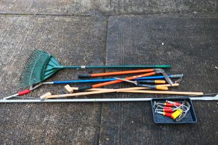 A quantity of various garden tools.