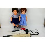 Fulton - 2 x vintage dolls and 3 x parasols,