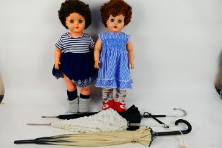 Fulton - 2 x vintage dolls and 3 x parasols,