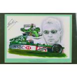 A signed limited edition print entitled Shades Of Green depicting Eddie Irvine driving the Formula