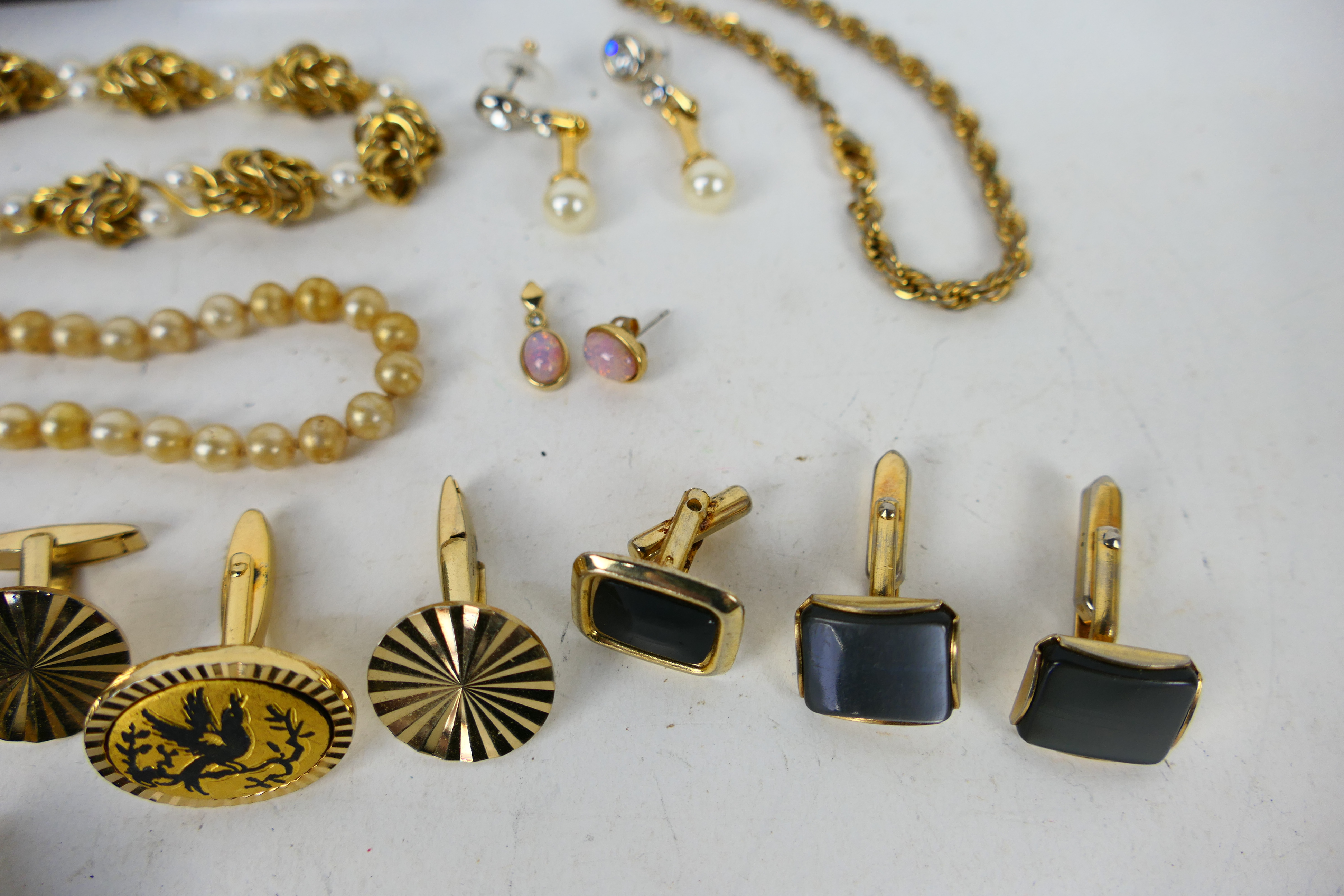 Costume jewellery to include a gold plated bracelet, stone set pendant with necklace, cufflinks, - Image 2 of 5