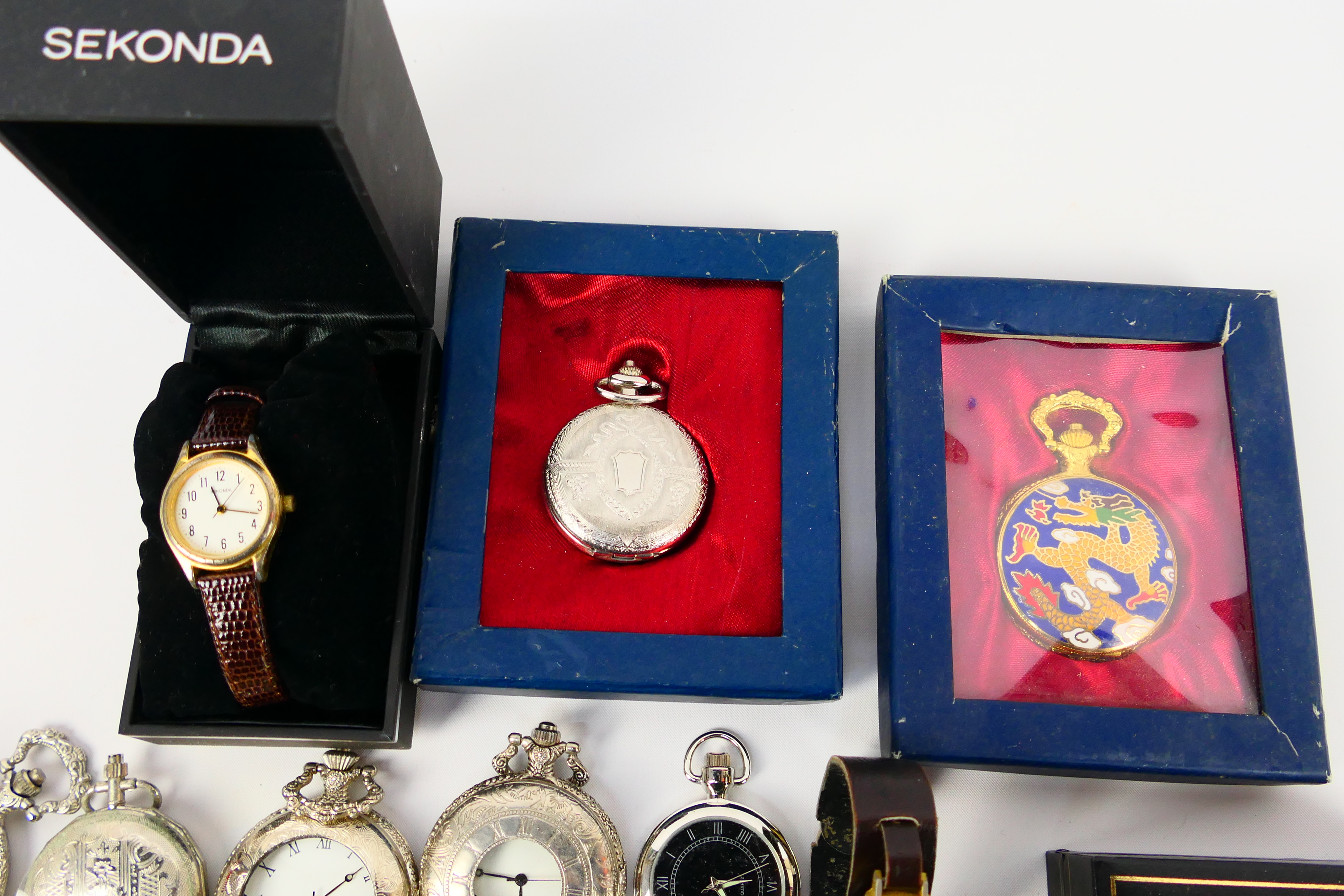 A collection of modern pocket watches, part boxed, and two wrist watches. - Image 7 of 8