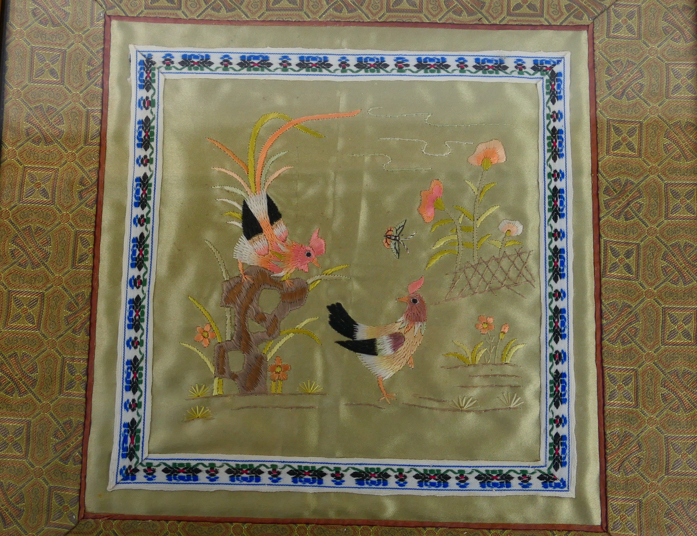 Three framed Chinese embroideries on silk, framed under glass, - Image 4 of 6