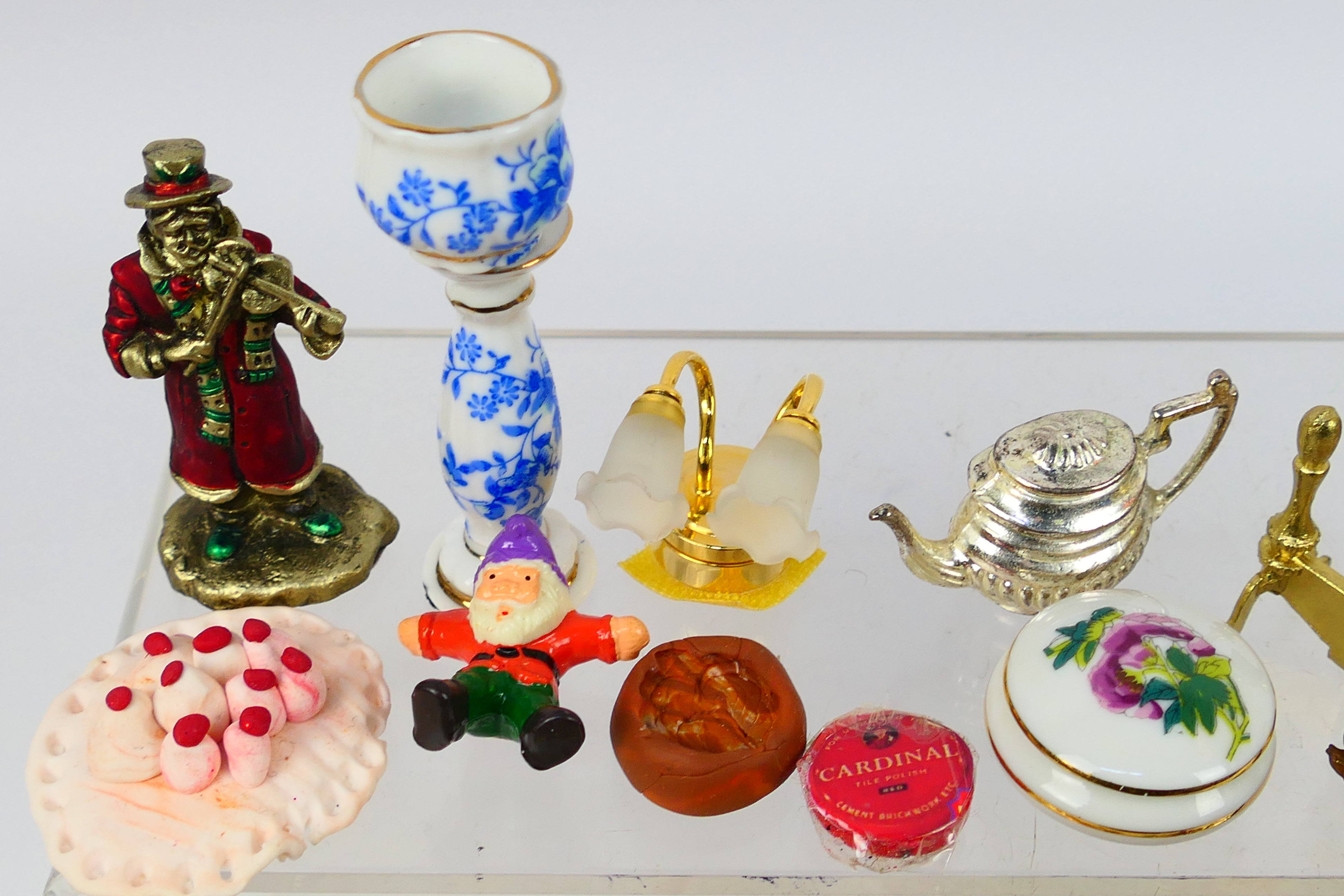 A collection of dolls house accessories and furniture to include chairs, table, ceramic tea set, - Image 2 of 9