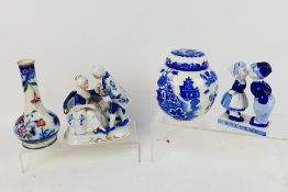 Lot to include a Royal Cauldon ginger jar, Delft figural group,