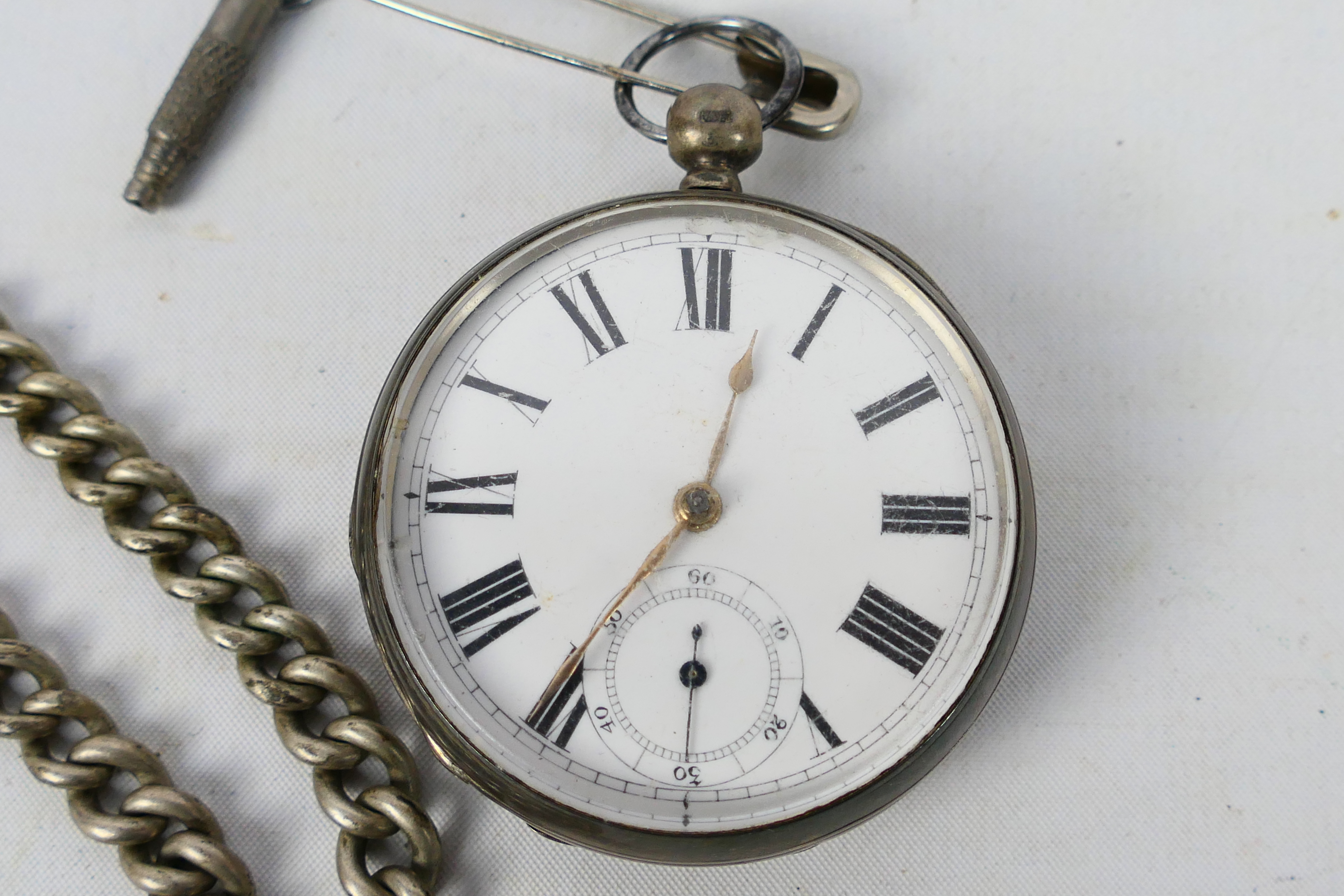 A Victorian silver cased, open face, pocket watch, the case of Birmingham assay 1883, - Image 4 of 9