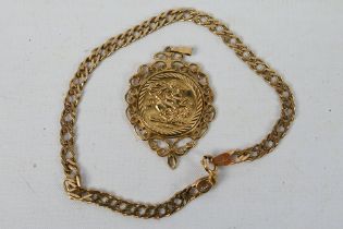 9ct Gold - Lot to include a yellow gold bracelet, 18 cm (l) and a yellow gold St George pendant, 5.