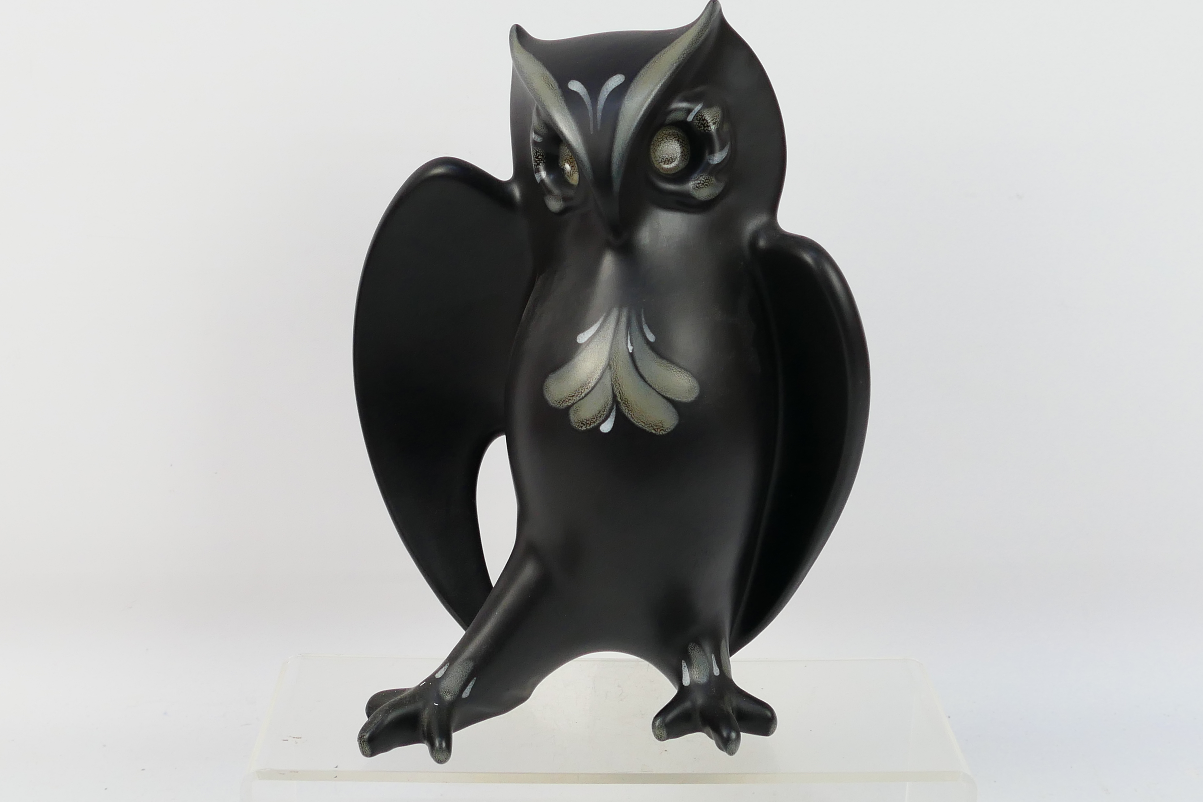 Agullo de C for Porta Celi, a stylised ceramic owl figure and matte black glaze,
