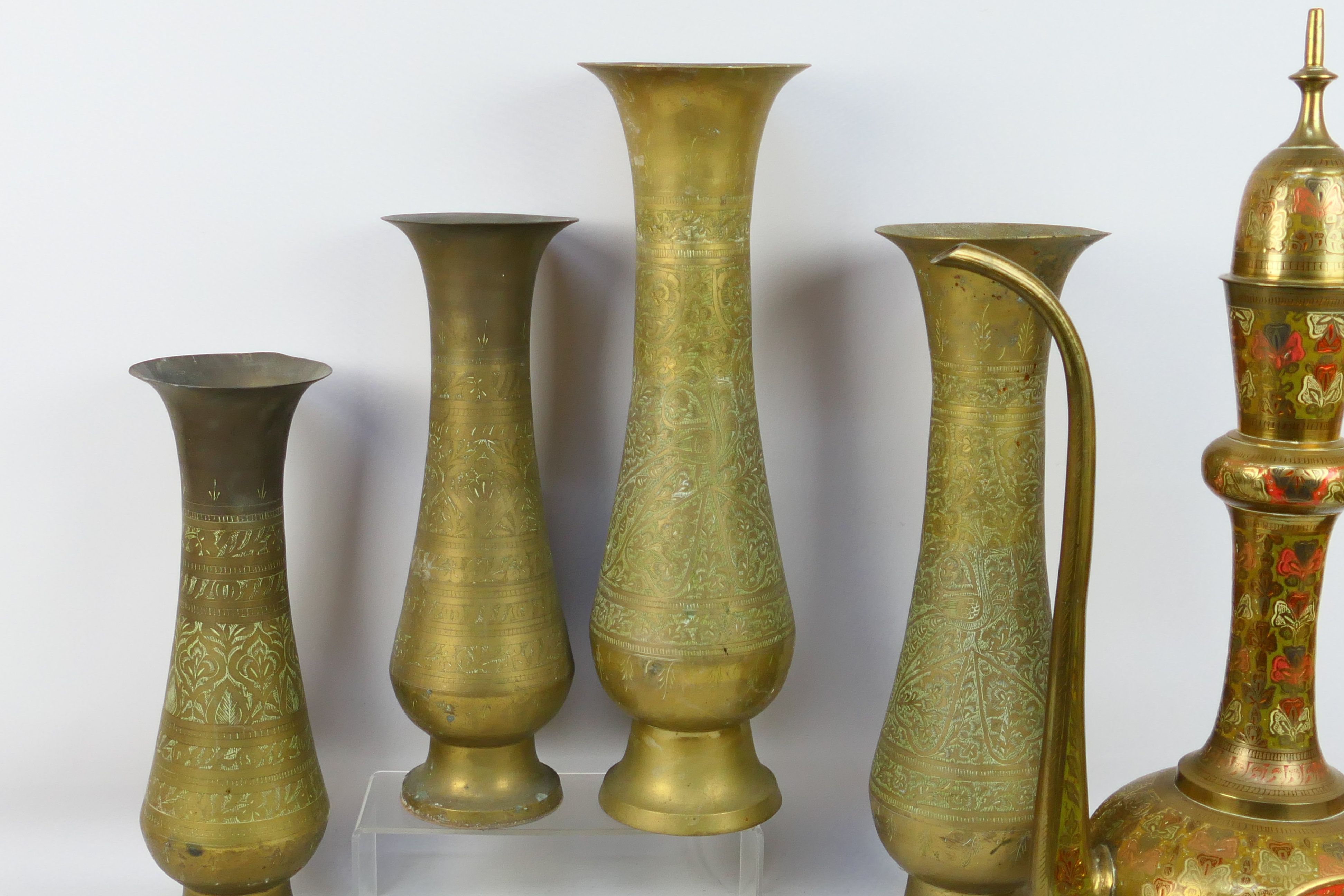 Lot to include four large brass vases with chased decoration, - Image 2 of 7