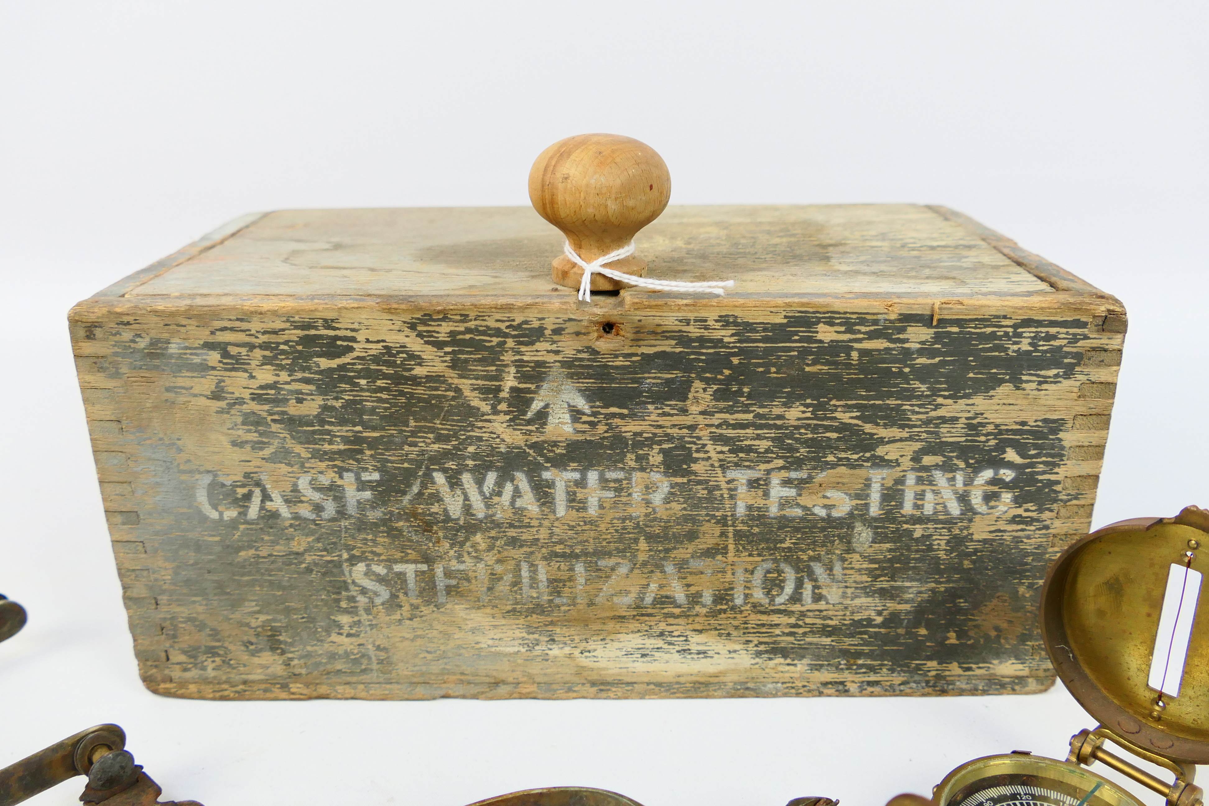 Lot to include a World War Two (WW2 / WWII) Case Water Testing Sterilization wooden box, - Image 2 of 7