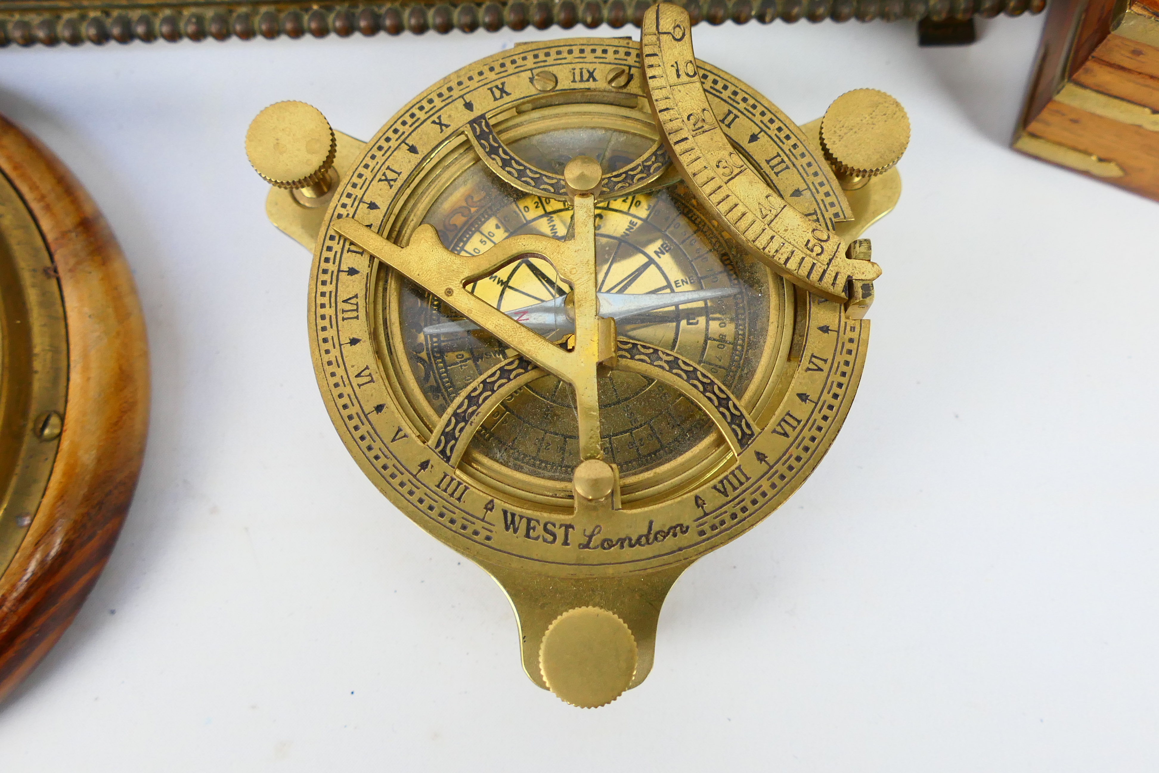 Lot to include a brass nautical sundial compass, contained in case, - Image 4 of 7