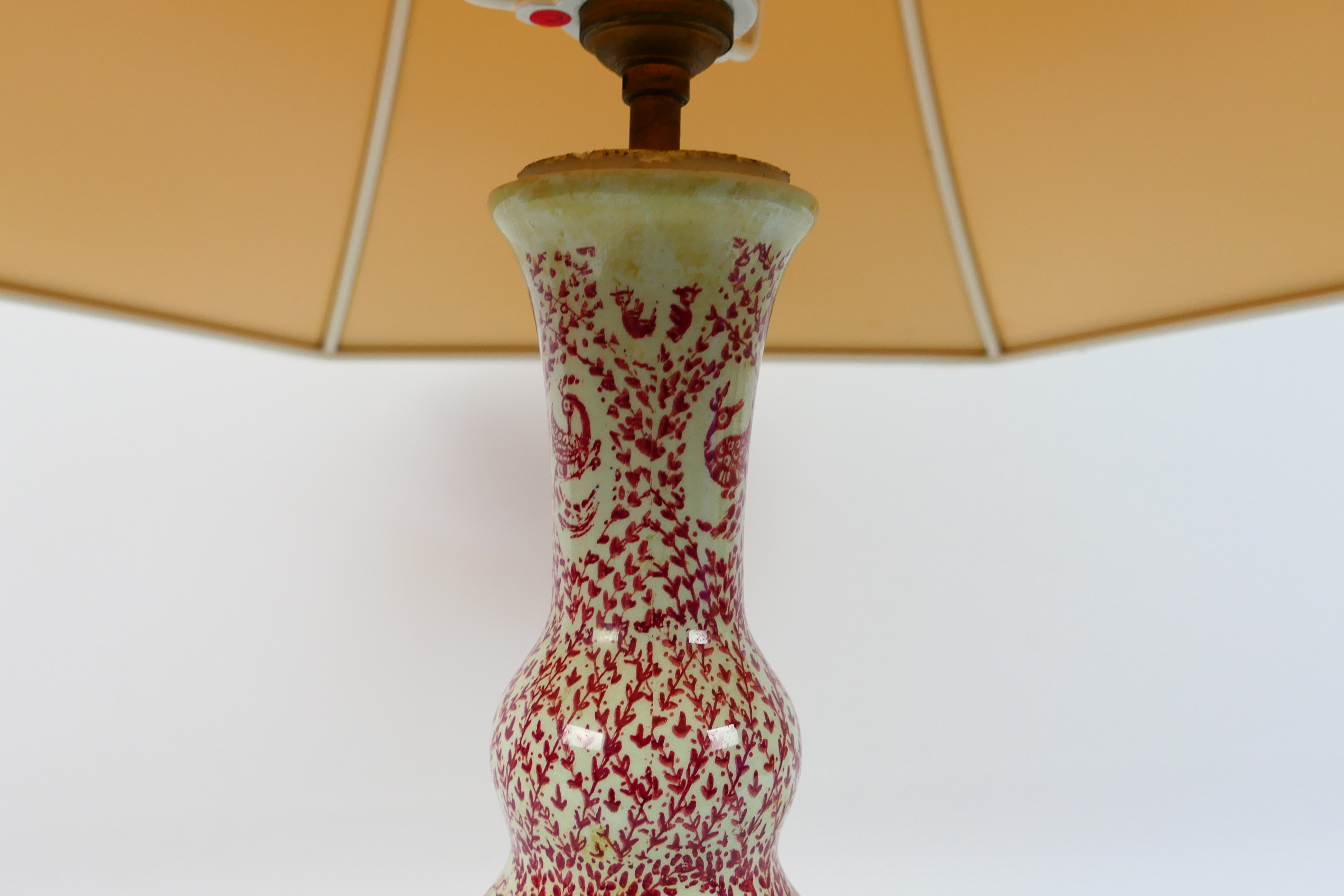 Bjorn Wiinblad For Nymolle - A pottery table lamp printed in red with figures, - Image 5 of 8