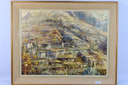 Persian School - An oil on canvas landscape scene depicting a village, signed lower right, framed,