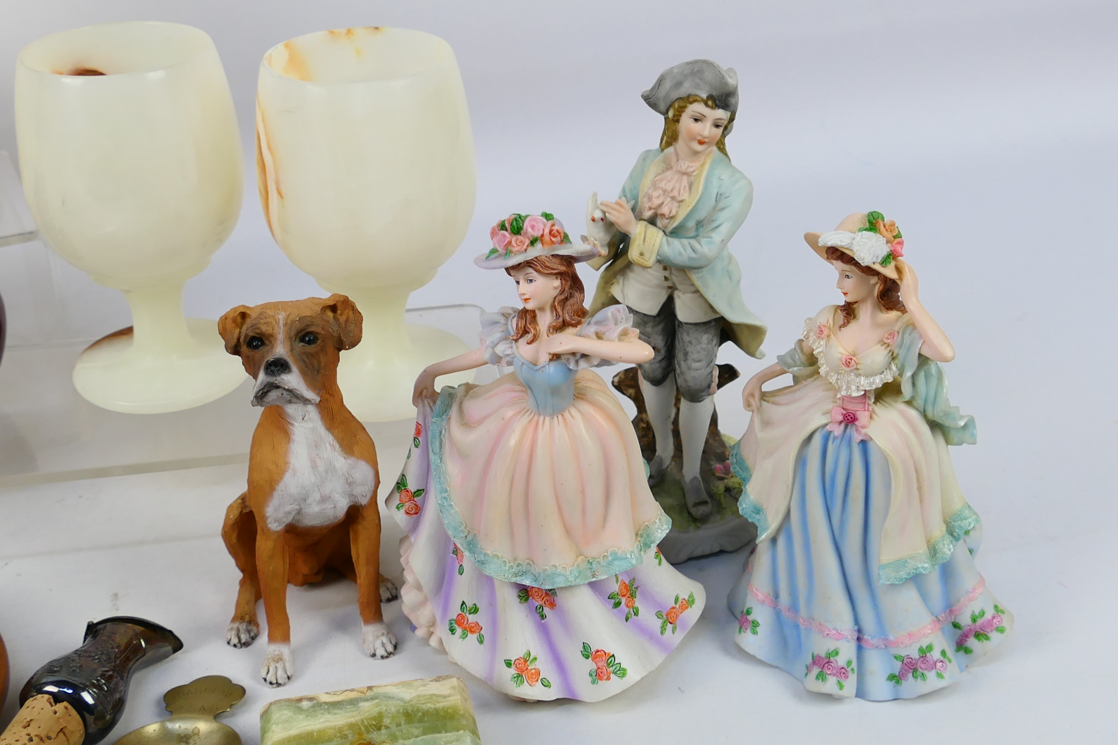 A mixed lot to include onyx goblets, ceramics, Regency Fine Arts figures and similar. - Image 2 of 5