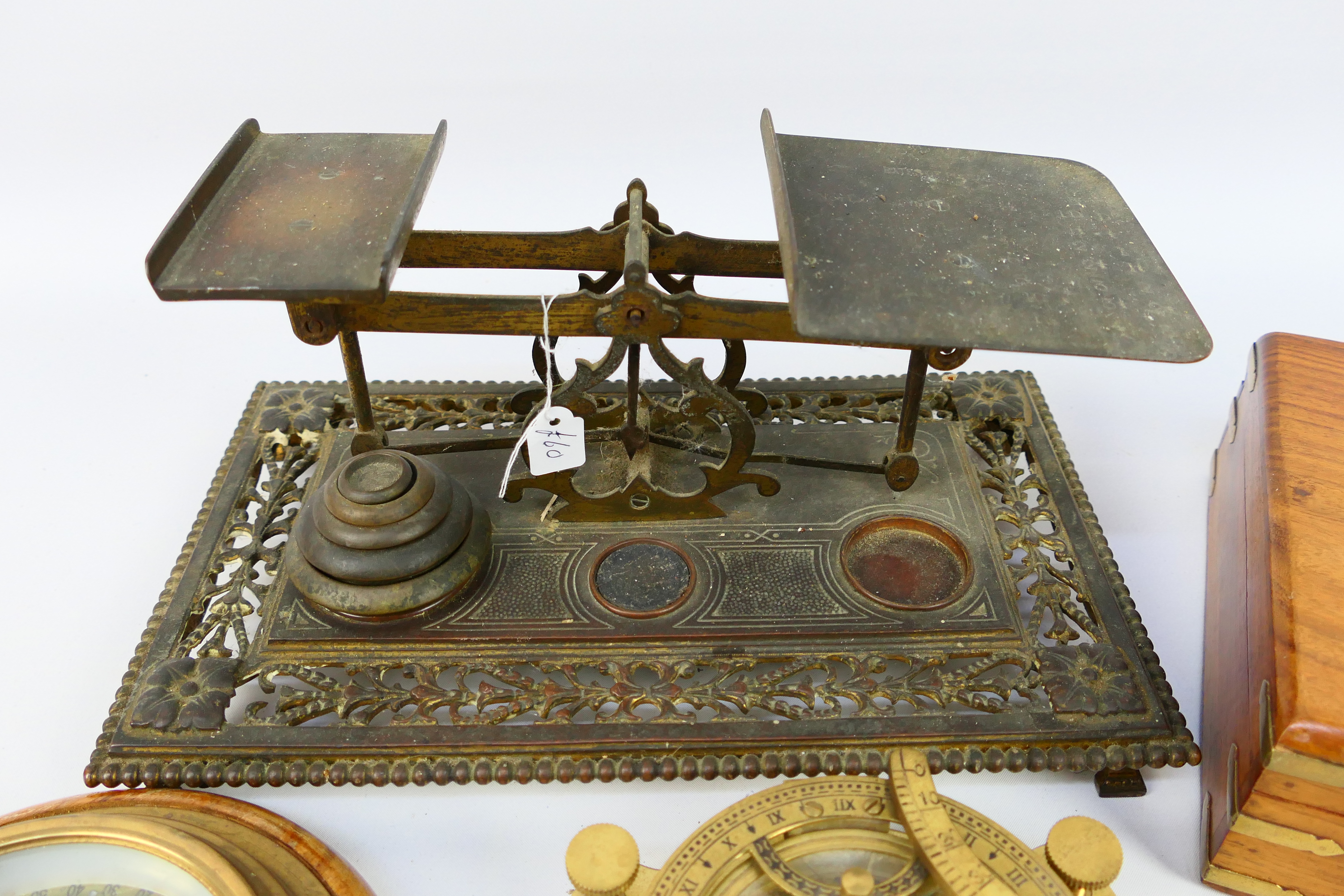 Lot to include a brass nautical sundial compass, contained in case, - Image 2 of 7