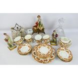 Lot to include late 19th or early 20th century tea wares, decanter, cruet set, Capodimonte figures.