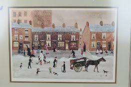 A Helen Bradley pencil signed print, Snowman, signed lower right and with blind stamp,