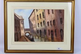 Gouache on paper, Venetian canal and buildings, attributed verso A Sawyer,