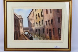 Gouache on paper, Venetian canal and buildings, attributed verso A Sawyer,