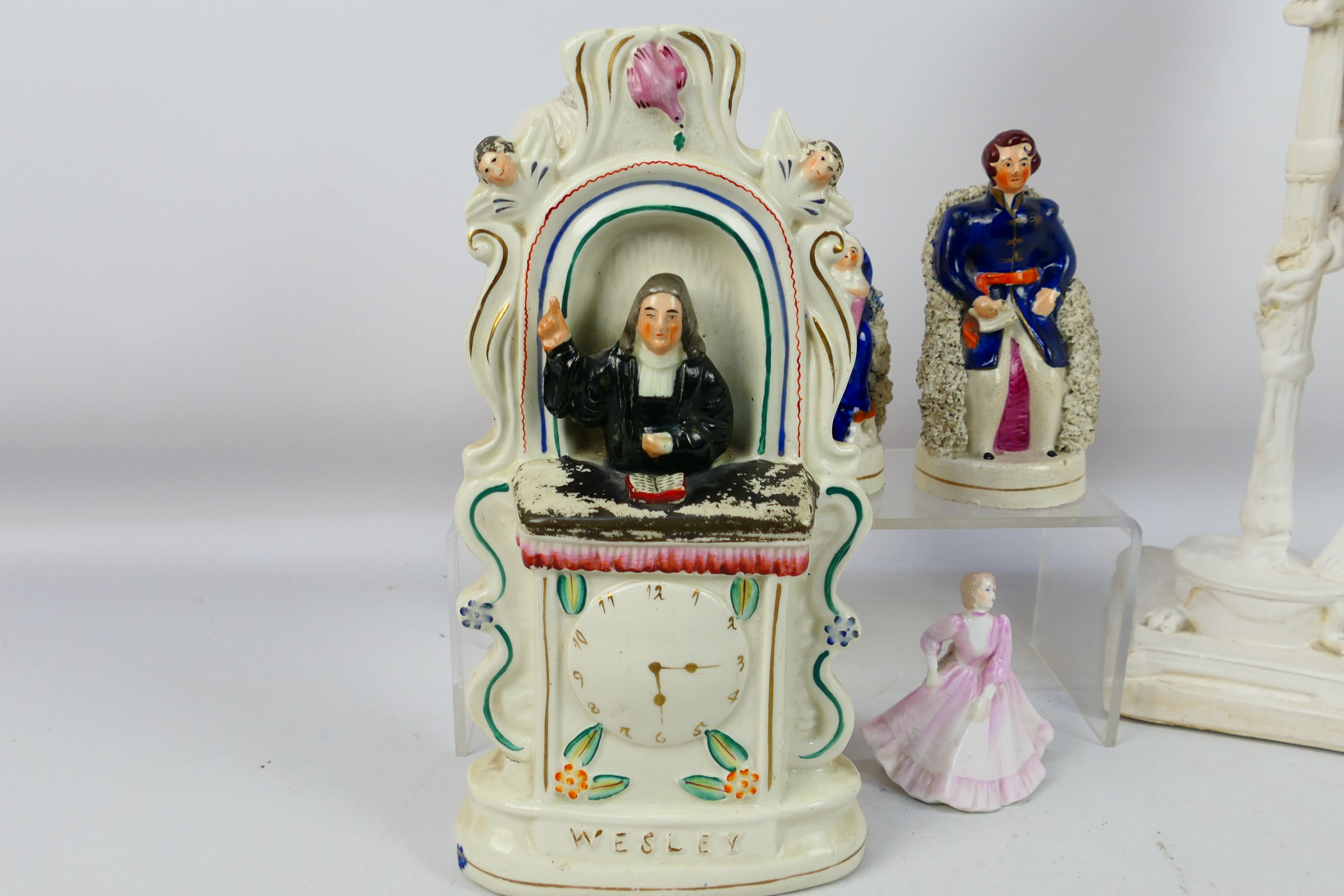 A collection of Staffordshire and other to include a Wesley clock and a large plaster figure, - Image 5 of 7